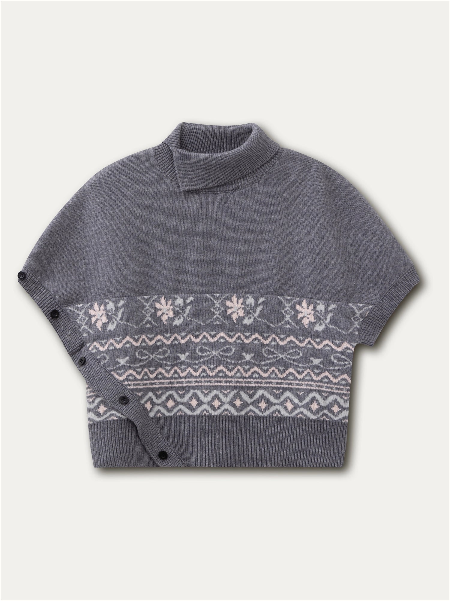 Beige & Gray Fair-Isle Cape Sweater