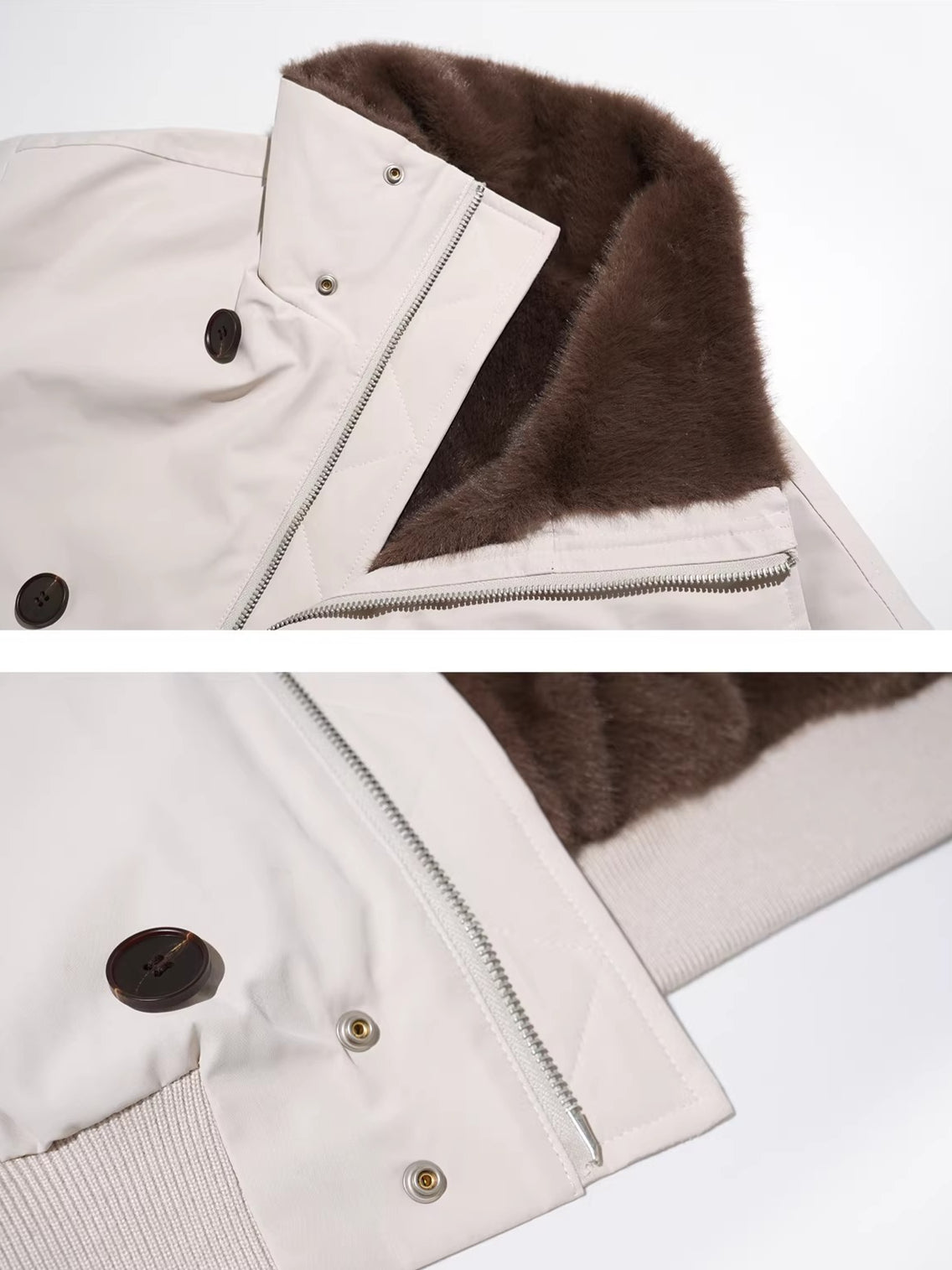 Beige Faux Mink Fur Jacket & Gloves Set