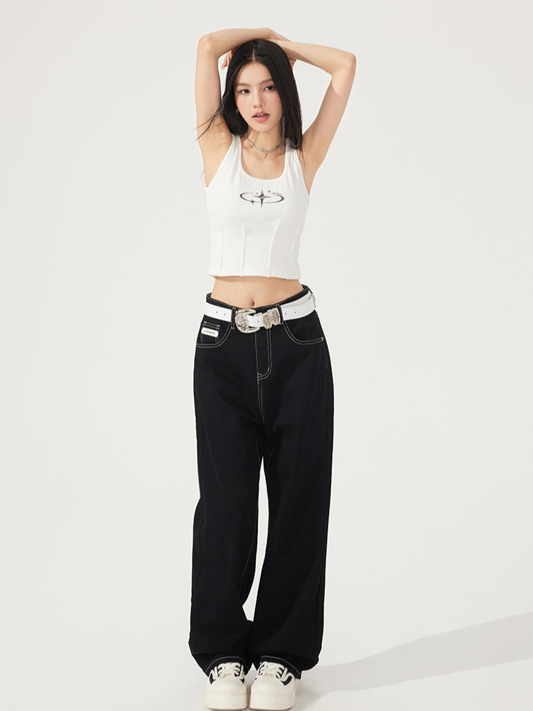 Waist-Cinching U-Neck Star Versatile Tank Top