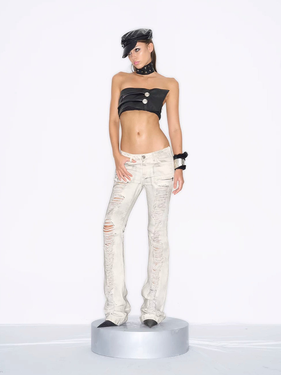 Distressed Low-Rise Flare Jeans