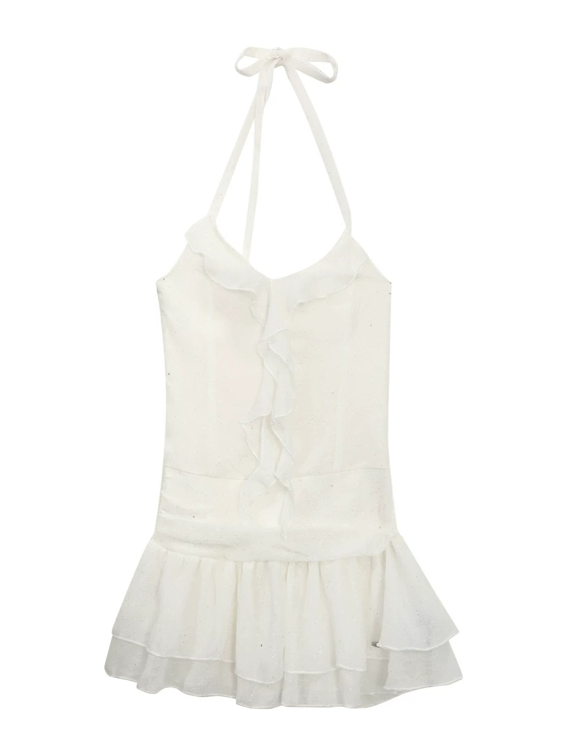 White Ruffle Halter Mini Dress