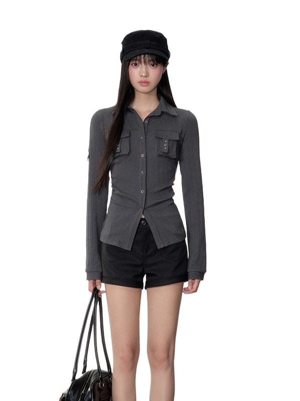 Striped Fitted Cinched-waist Shirt