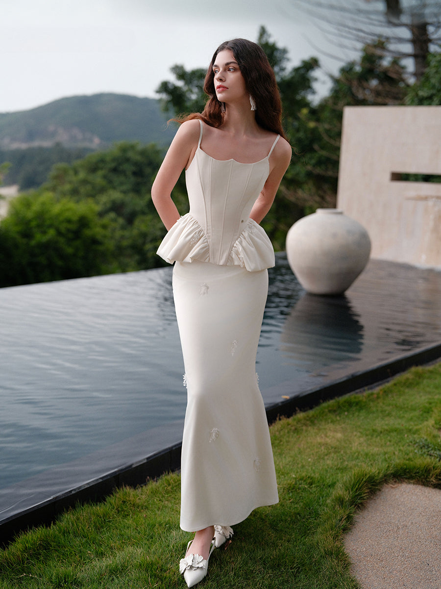 Luxury Handcrafted Beaded Satin Slip Dress Set