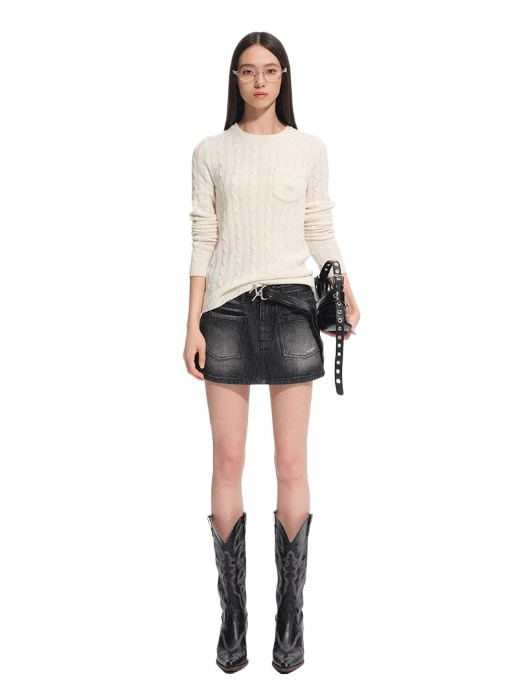 Black & Blue Cable-Knit Sweater