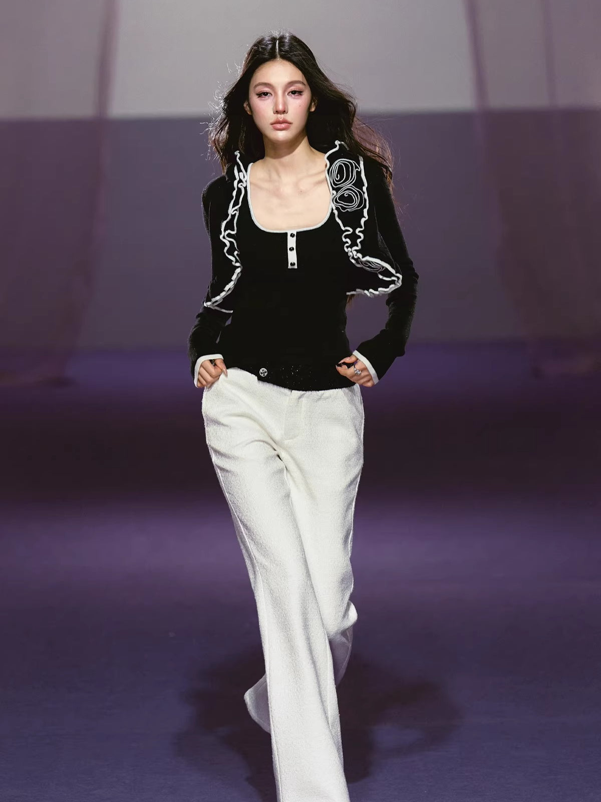 Rose Trim Cardigan Set