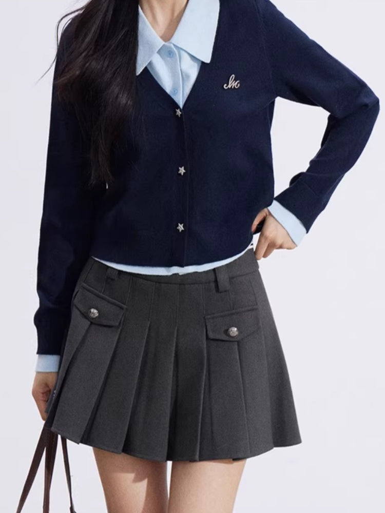 Faux-Layer Polo Knit Top