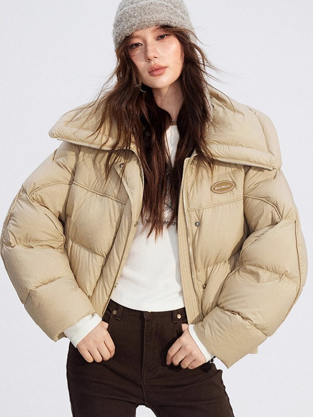 Large Lapel Knit-Panel Down Jacket