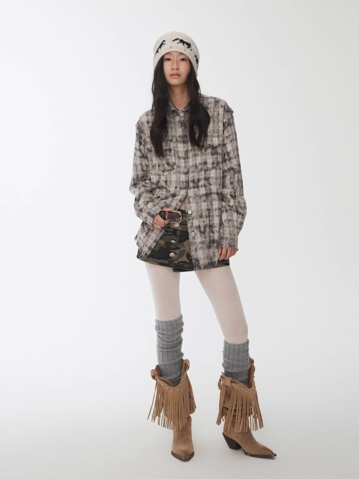 Camo Pony Hair Studded Belt