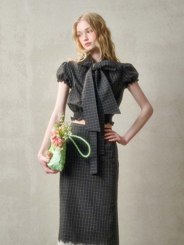 Natural Cotton Bow-Tie Shirt & Skirt Set