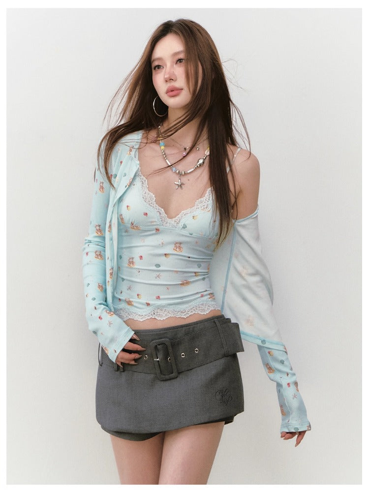 Printed Lace Trimmed Camisole