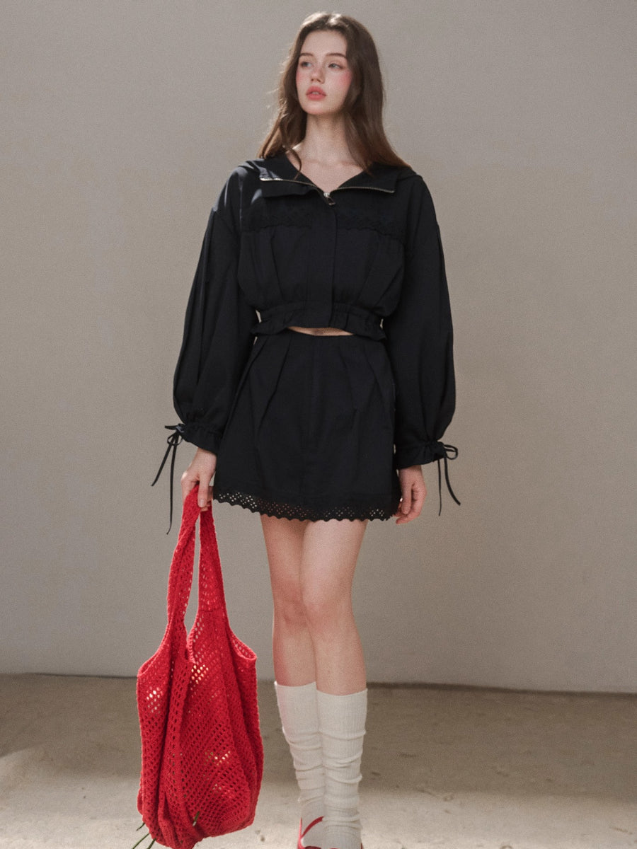 “Reading Time” Cotton Trench & Skirt Set