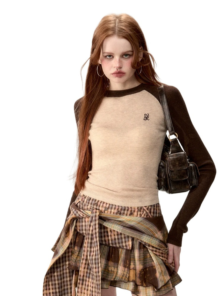 Apricot & Coffee Wool Knit Sweater