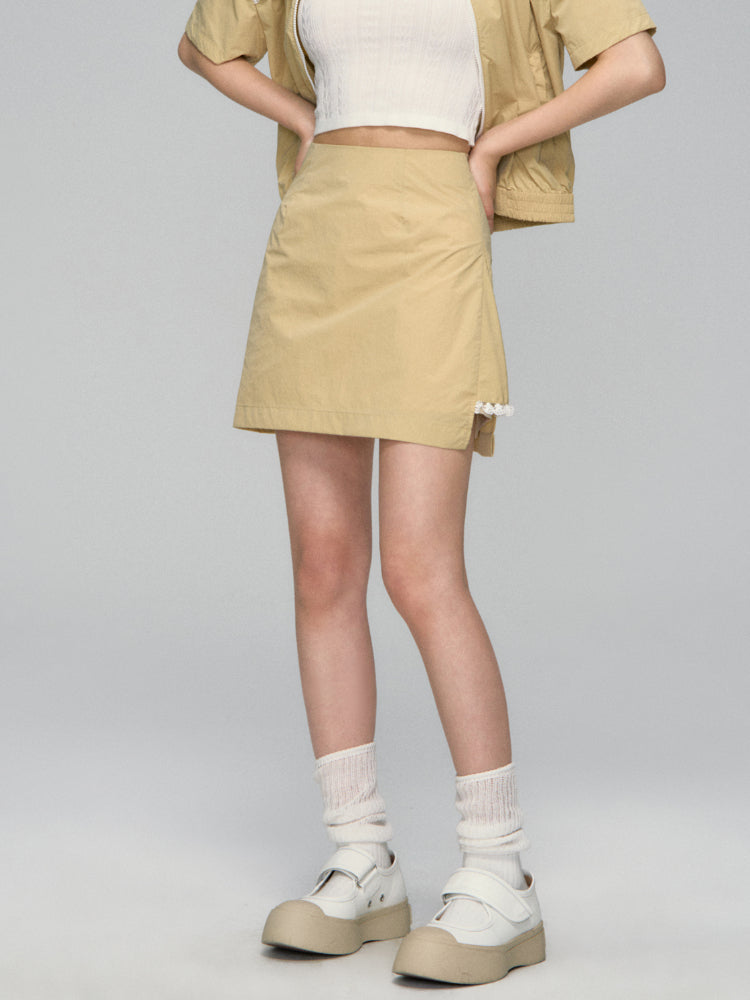 Color Blocking Lace Trimmed Short-Sleeve Outerwear & Skirt Set