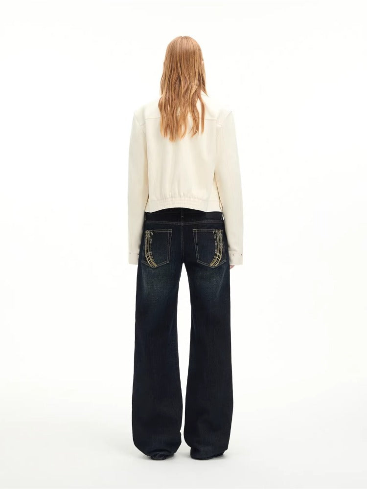 Vintage Washed Whisker Straight-Leg Jeans
