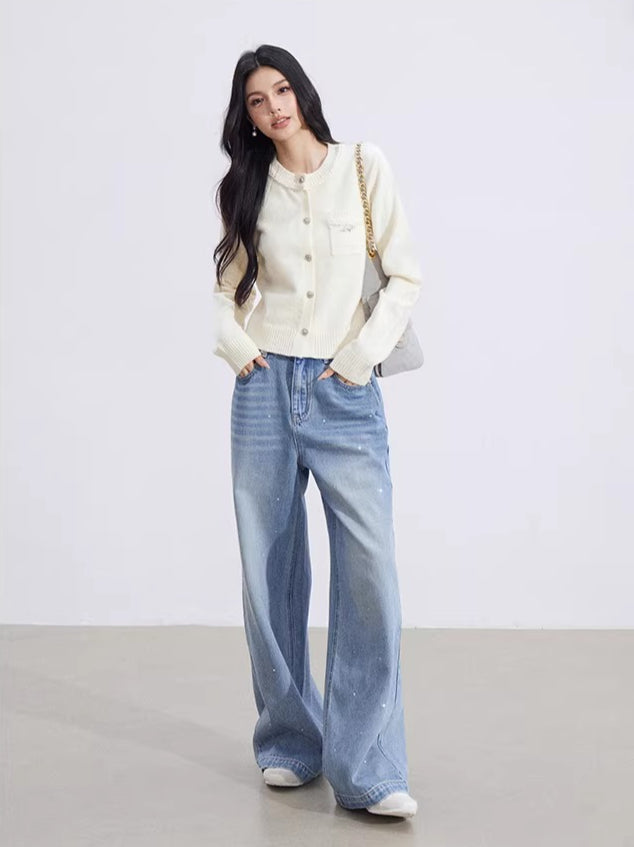 Beige & Blue Lurex Knit Sweater