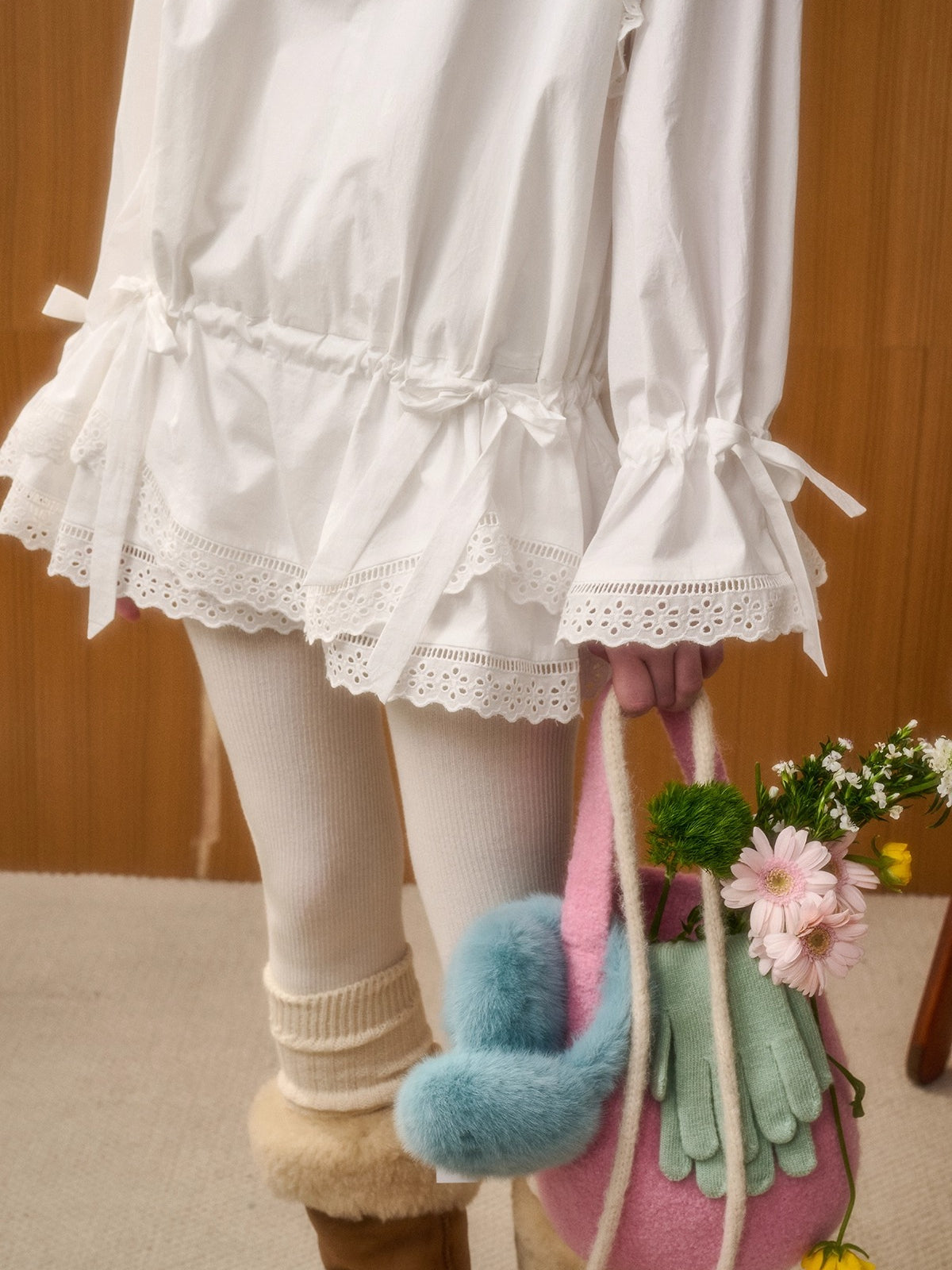 Embroidered Lace-Trim Cotton Dress