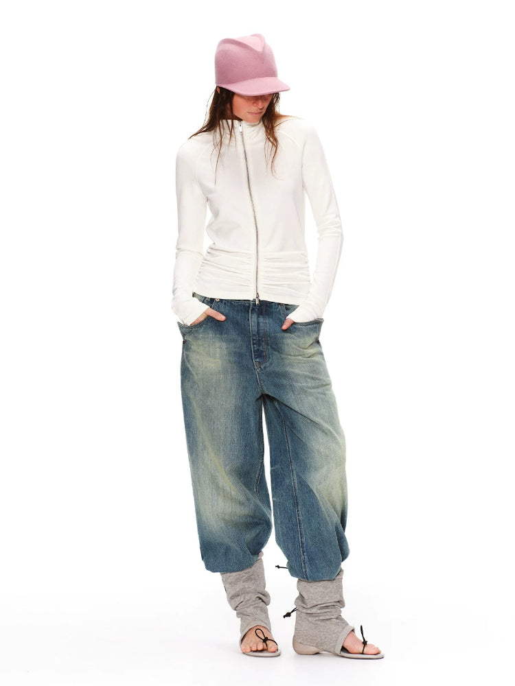 Ruched Zip Sweatshirt