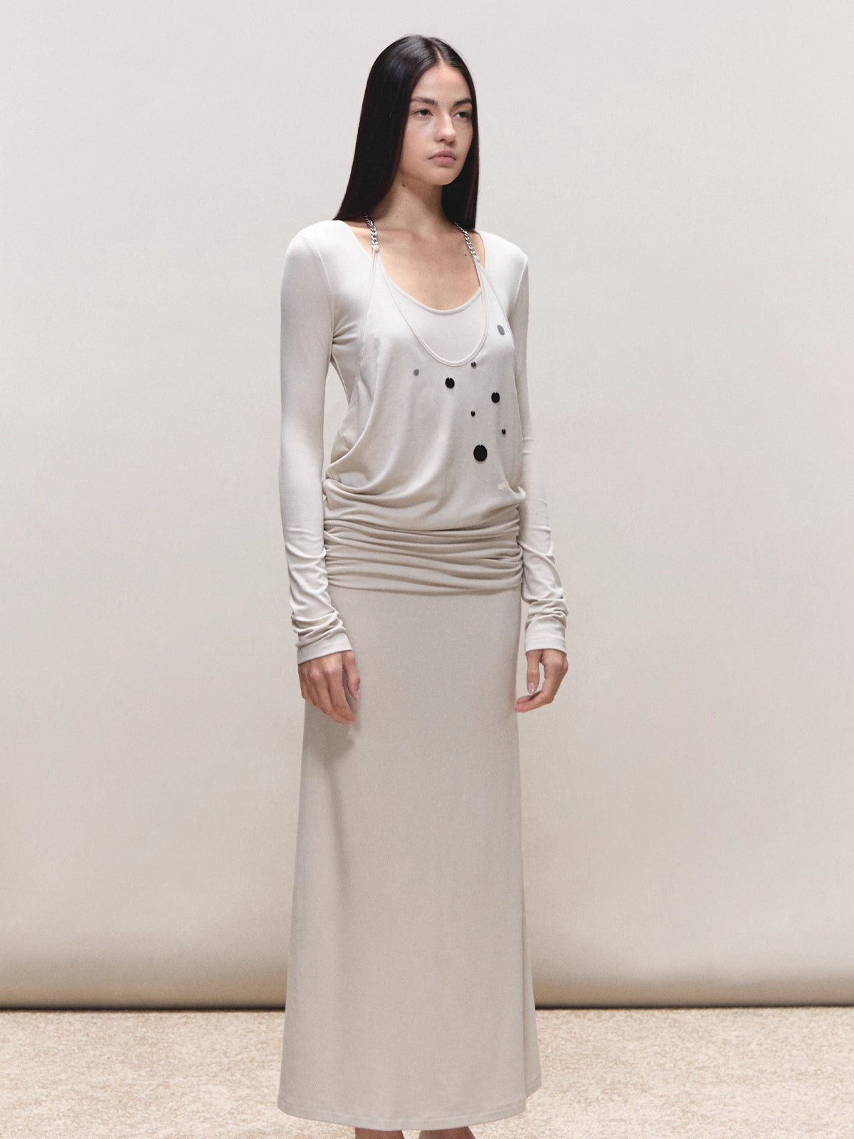 Faux-Two-Piece Halter Sequin Maxi Dress