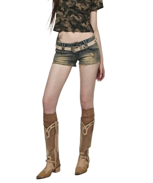 Low-waist Denim Washed Shorts