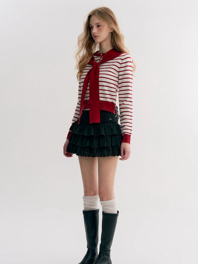 Striped Knit Cape Set