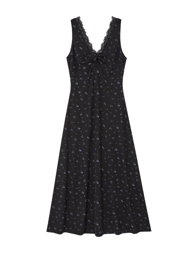 V-neck Backless Waist-cinching Midi Dress