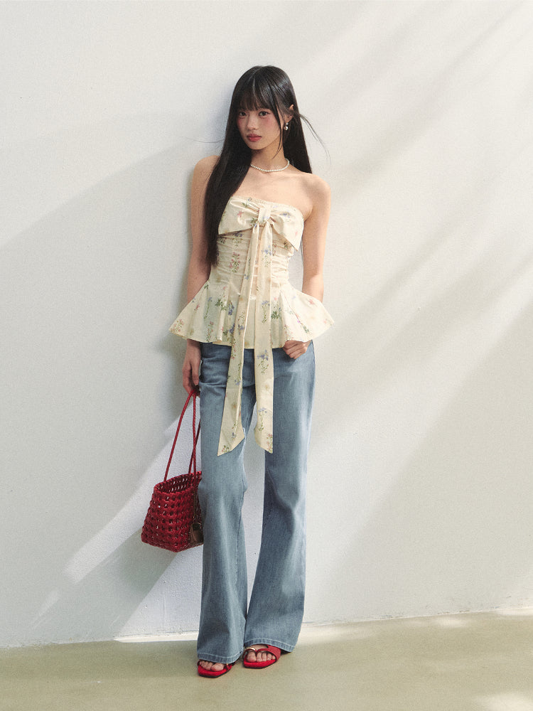 Washed Blue Slim-fit Micro-flare Jeans