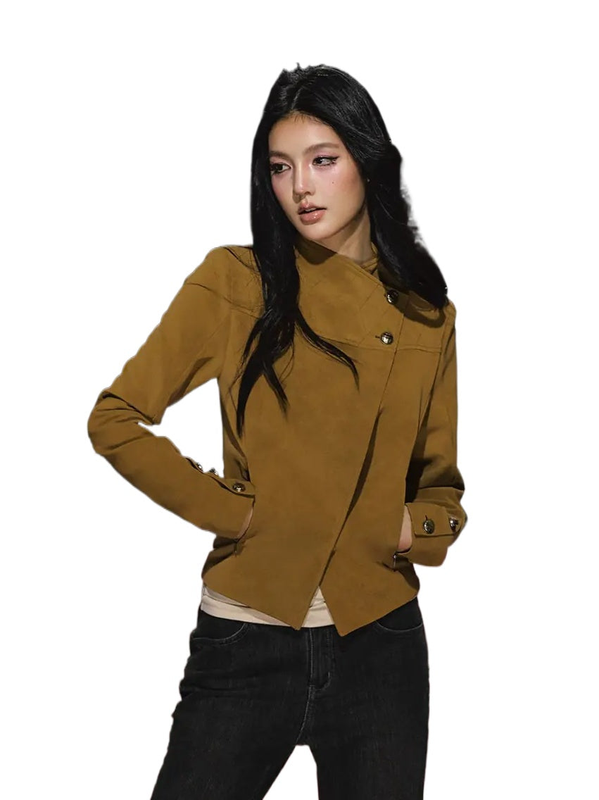 Asymmetric Diamond Quilted Faux Suede Jacket