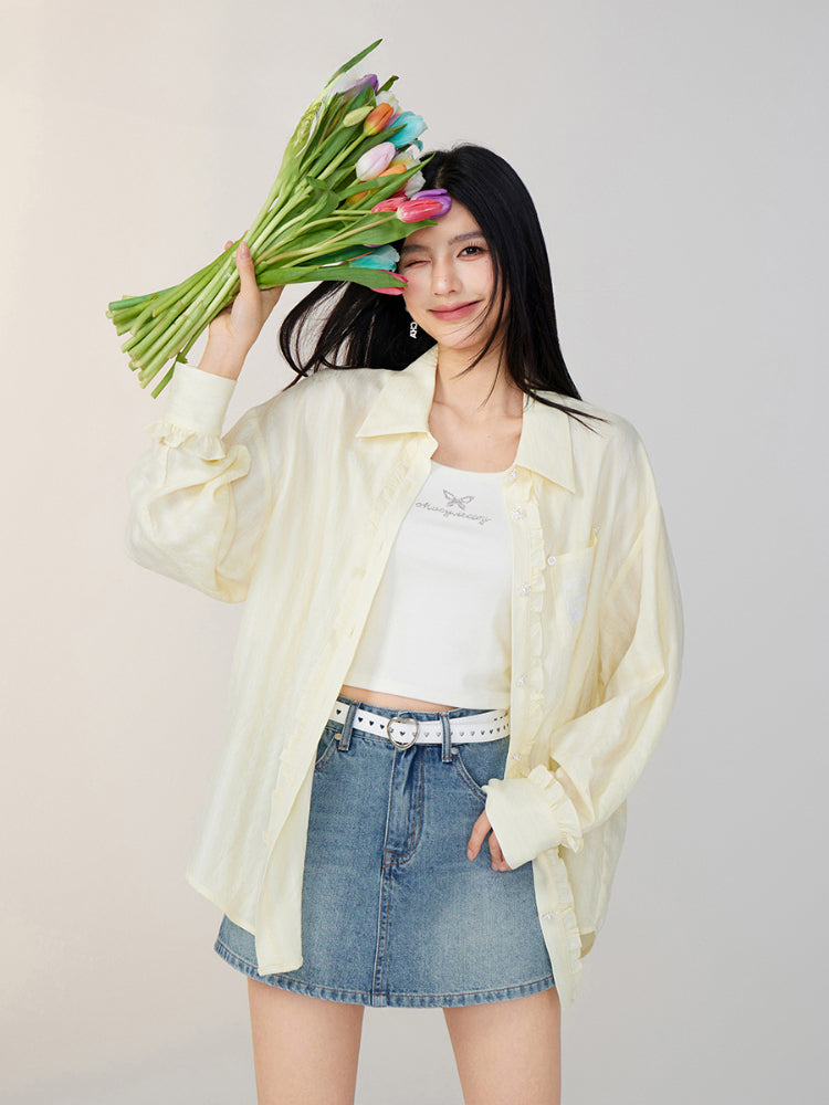 Lace-Trimmed Floral Shirt