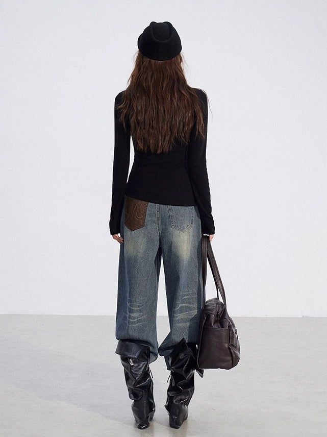 Irregular Slit Knit Long-sleeve Top