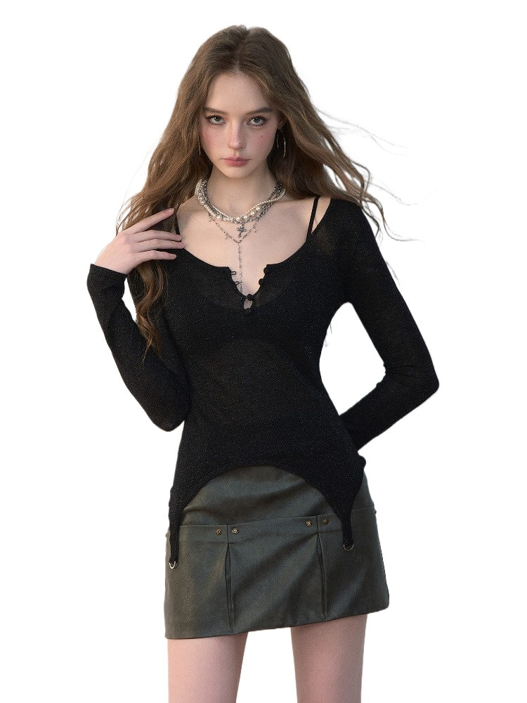 Sculpted Waist Wool Knit Blouse