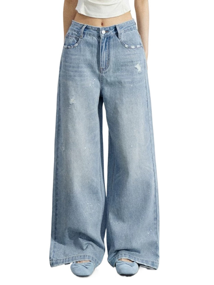 Starry Denim Wide-Leg Pants