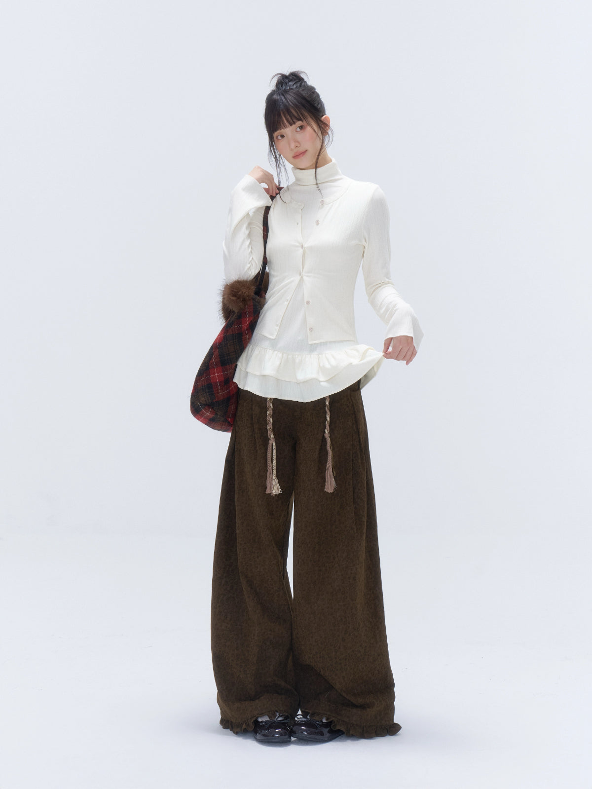 Ruffle Layered-Look Mock-Neck Top