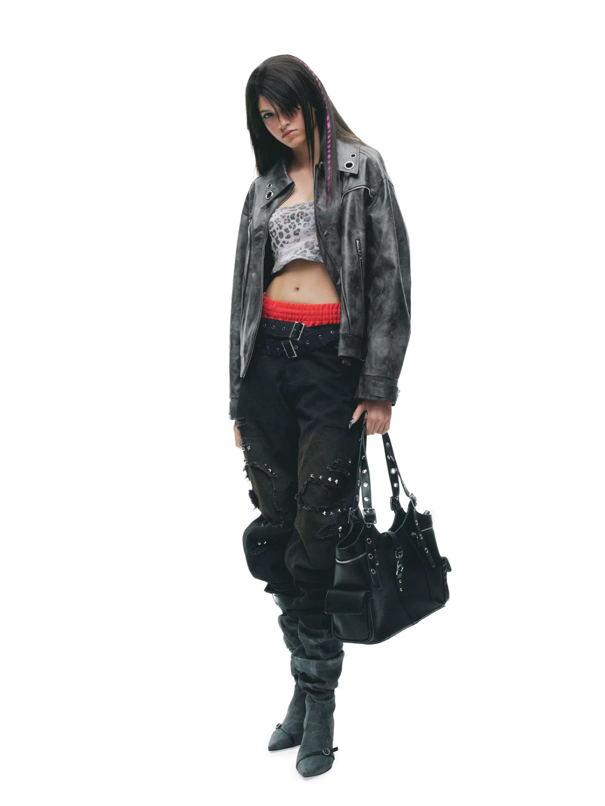 Eyelet PU Leather Jacket