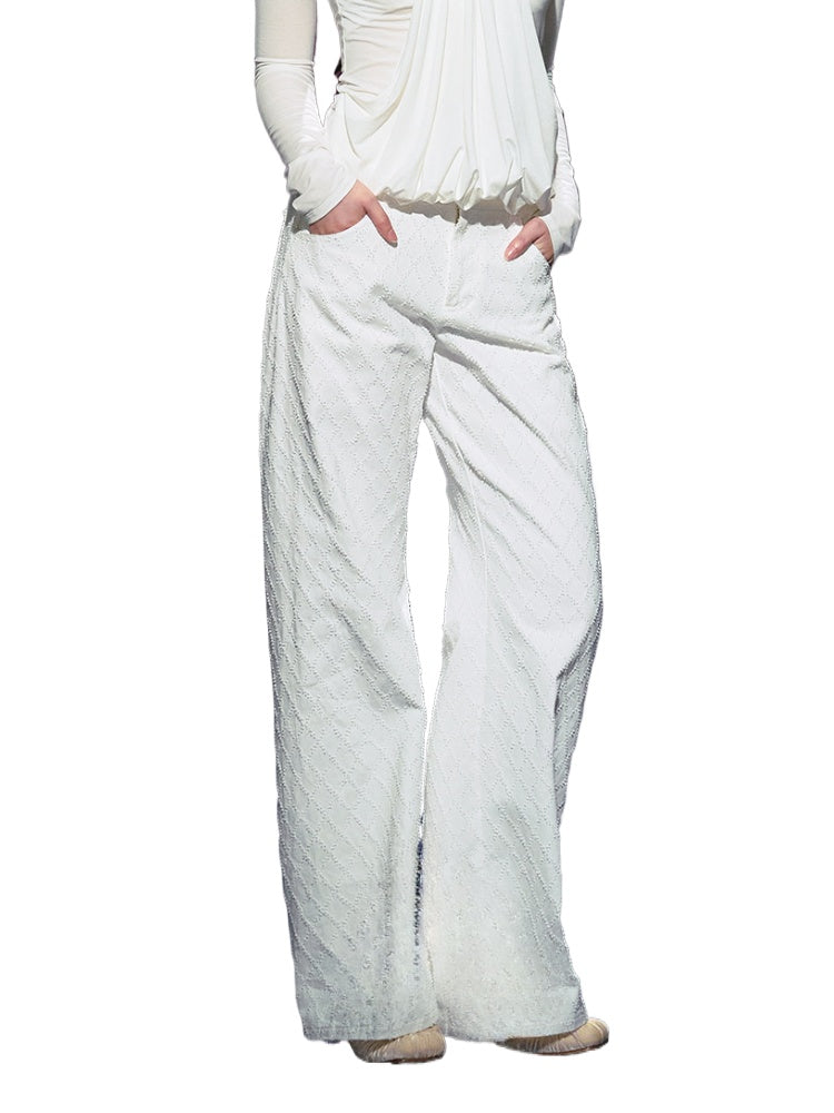 Double-Button Diamond Check Straight-Leg Pants