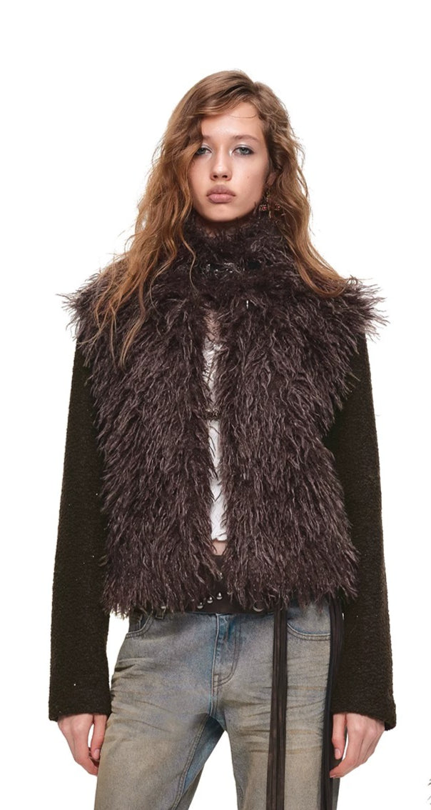 Vintage Faux Fur Panelled Wool-Blend Jacket
