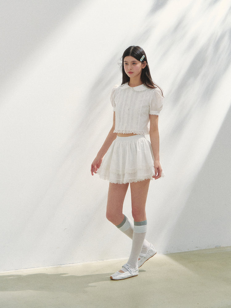 White Cotton Embroidered Shirt & Skirt Set