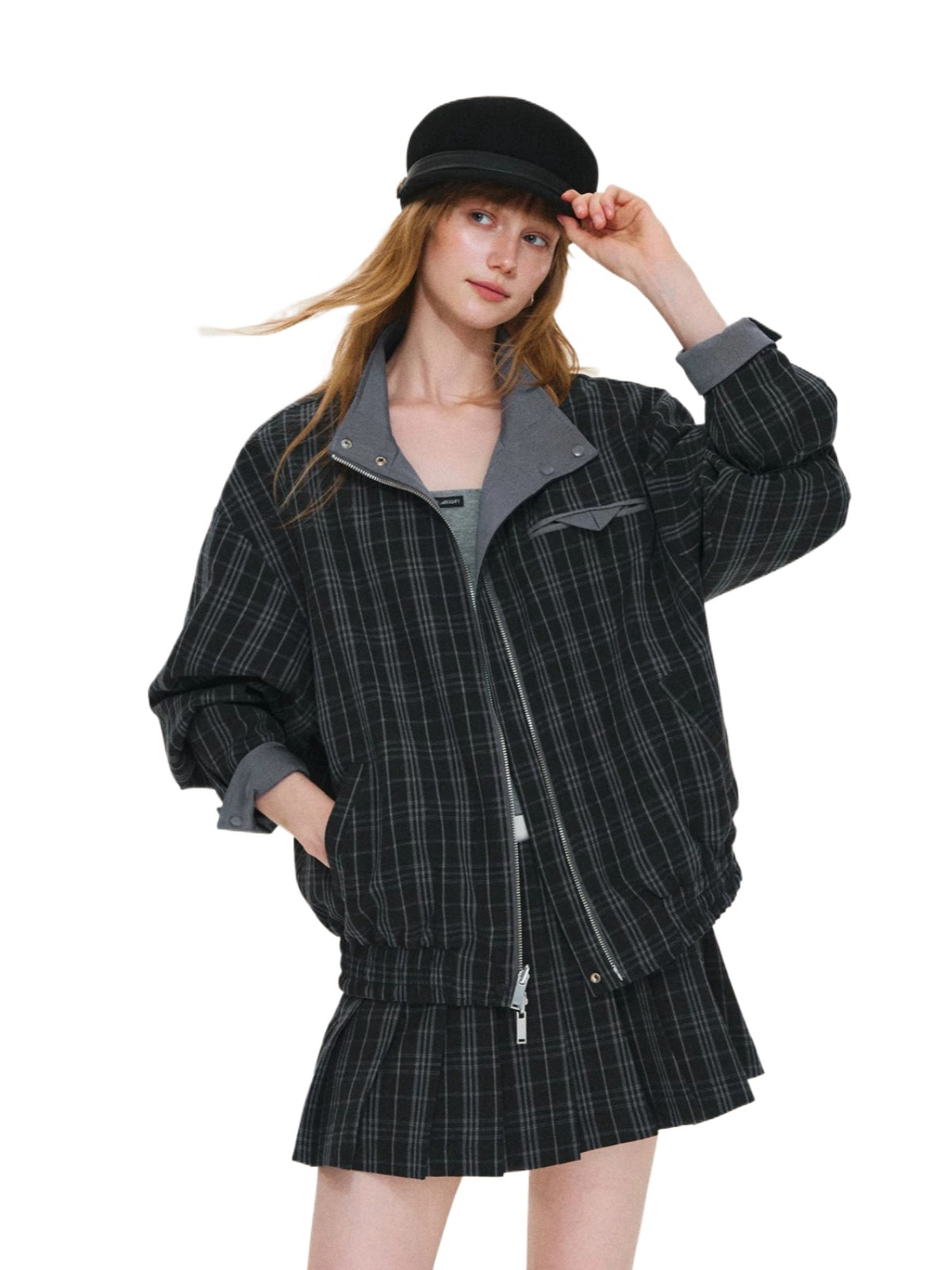 Reversible Plaid Stand Collar Jacket