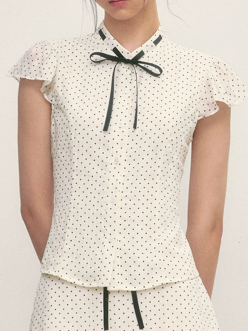 White Polka Dot Shirt & Skirt Set