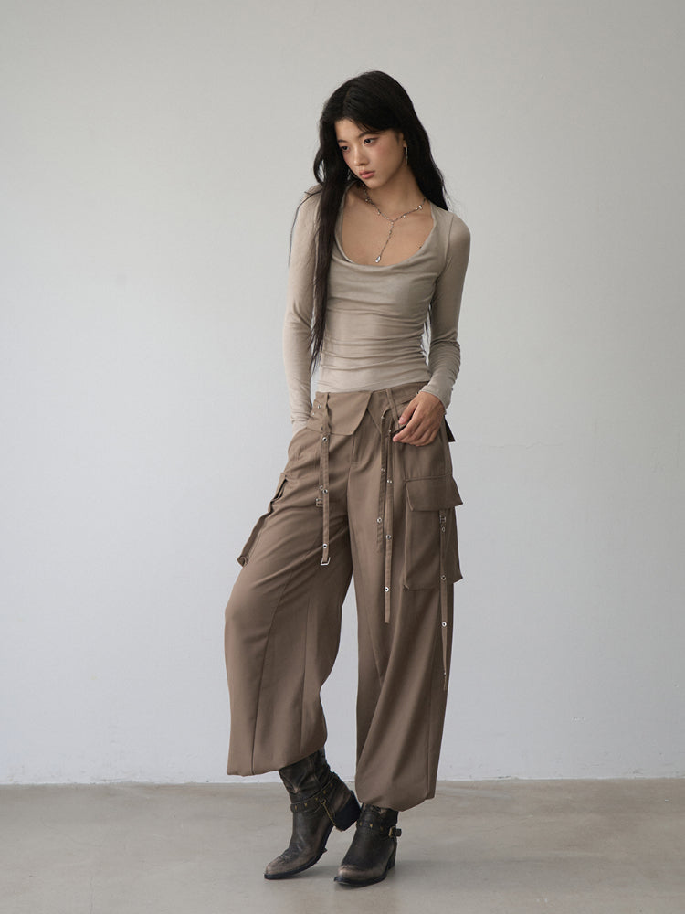 Reversible Off-shoulder Slim Long-sleeve T-shirt