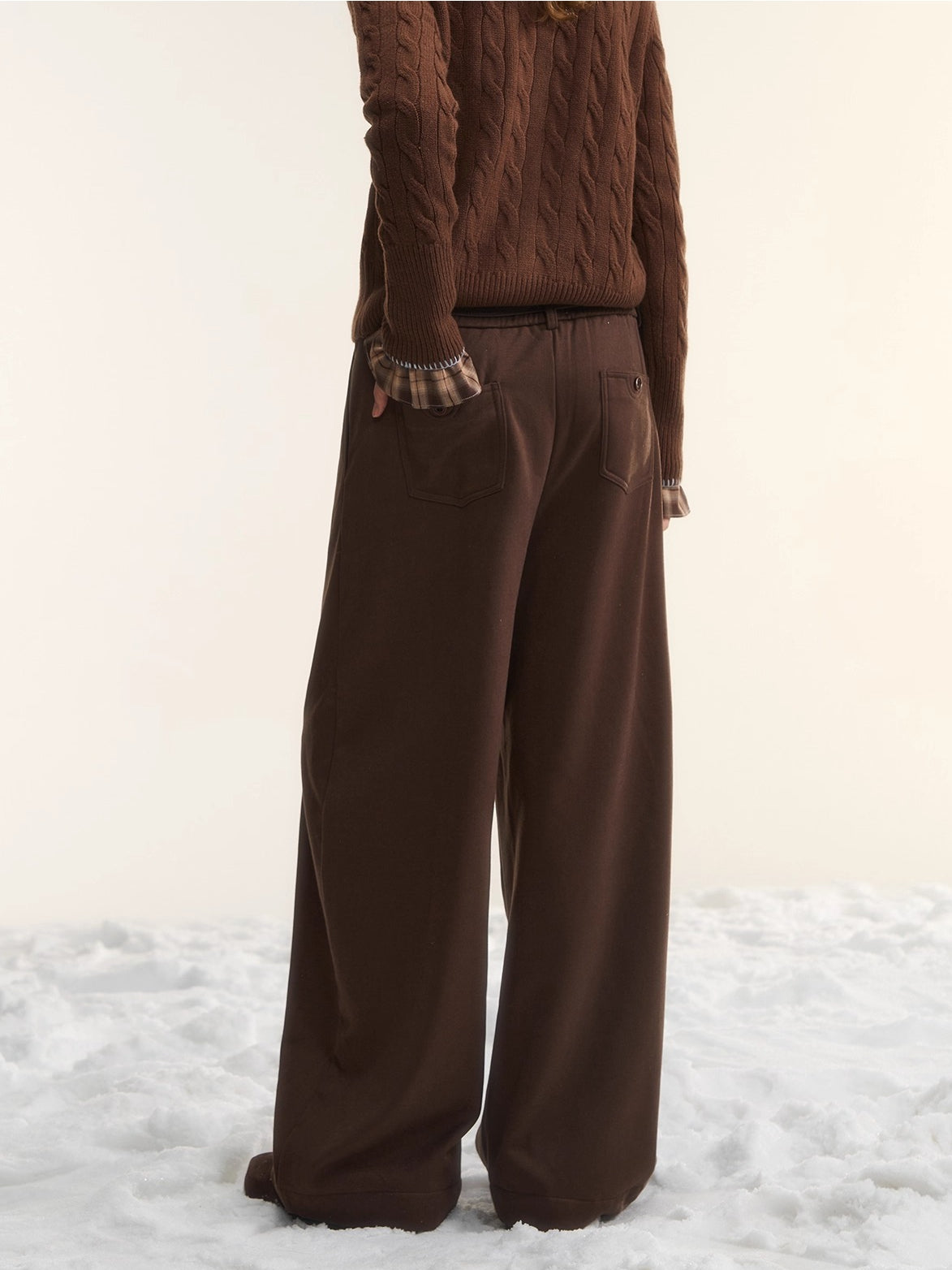 Plaid Fleece-Lined Wide-Leg Pants