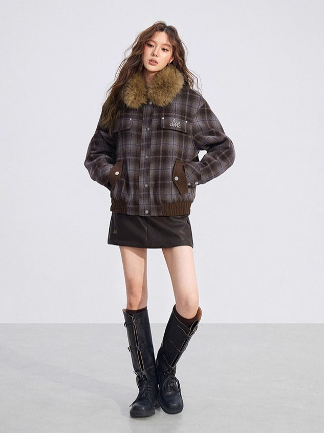 Wool Blend Check Padded Jacket