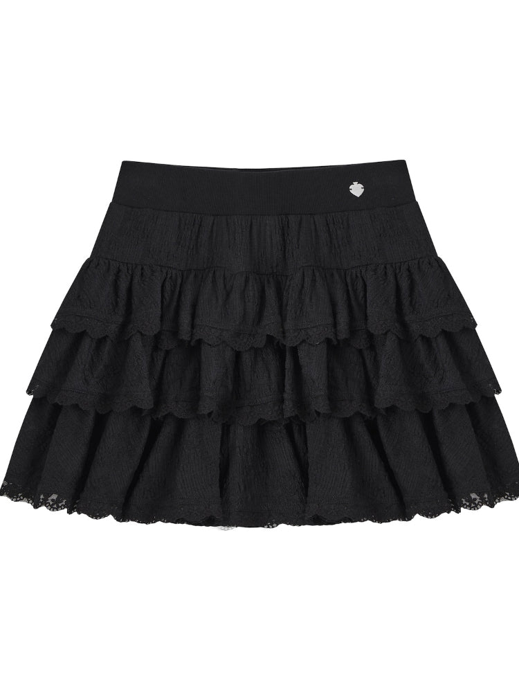 Lace Trim A-line Tulle Skirt
