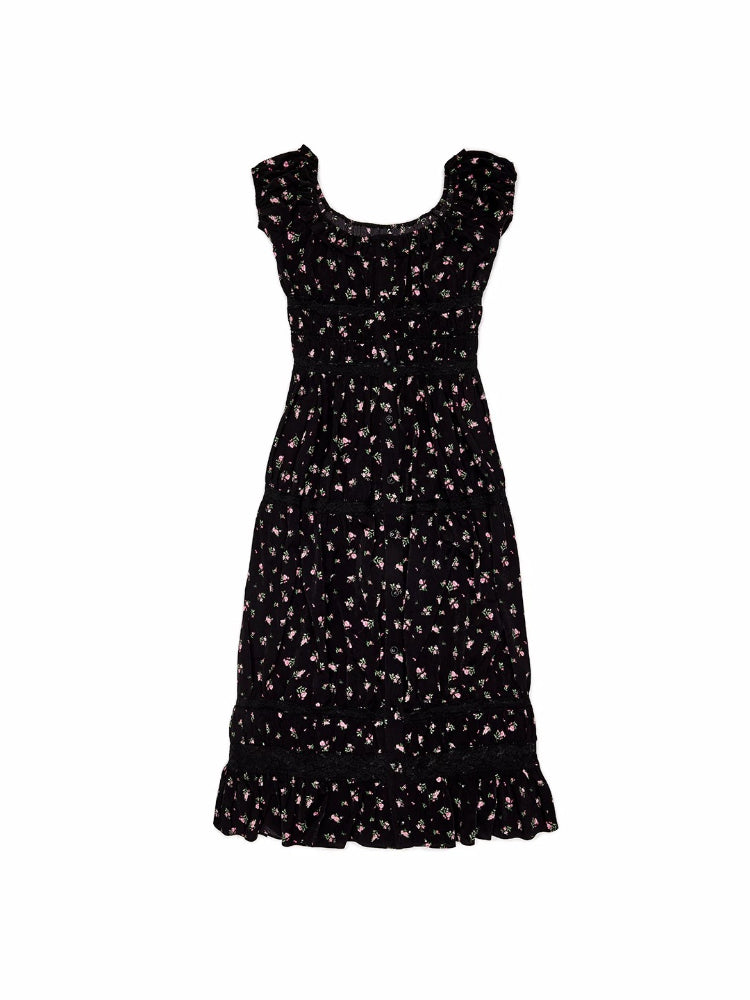 Floral Lace Puff-Sleeve Dress