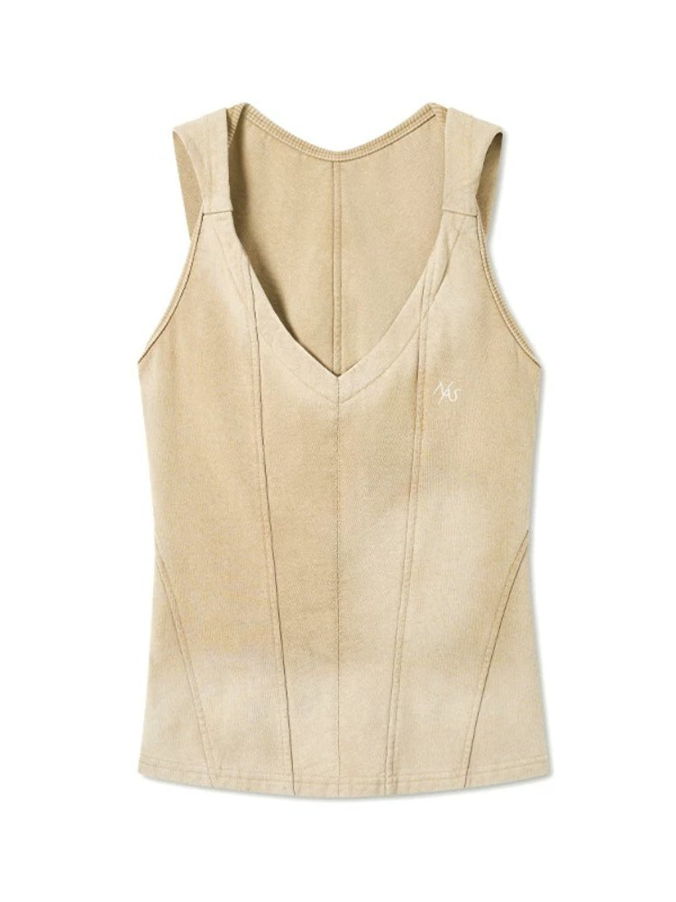 Hooded V-Neck Distressed Sleeveless Top