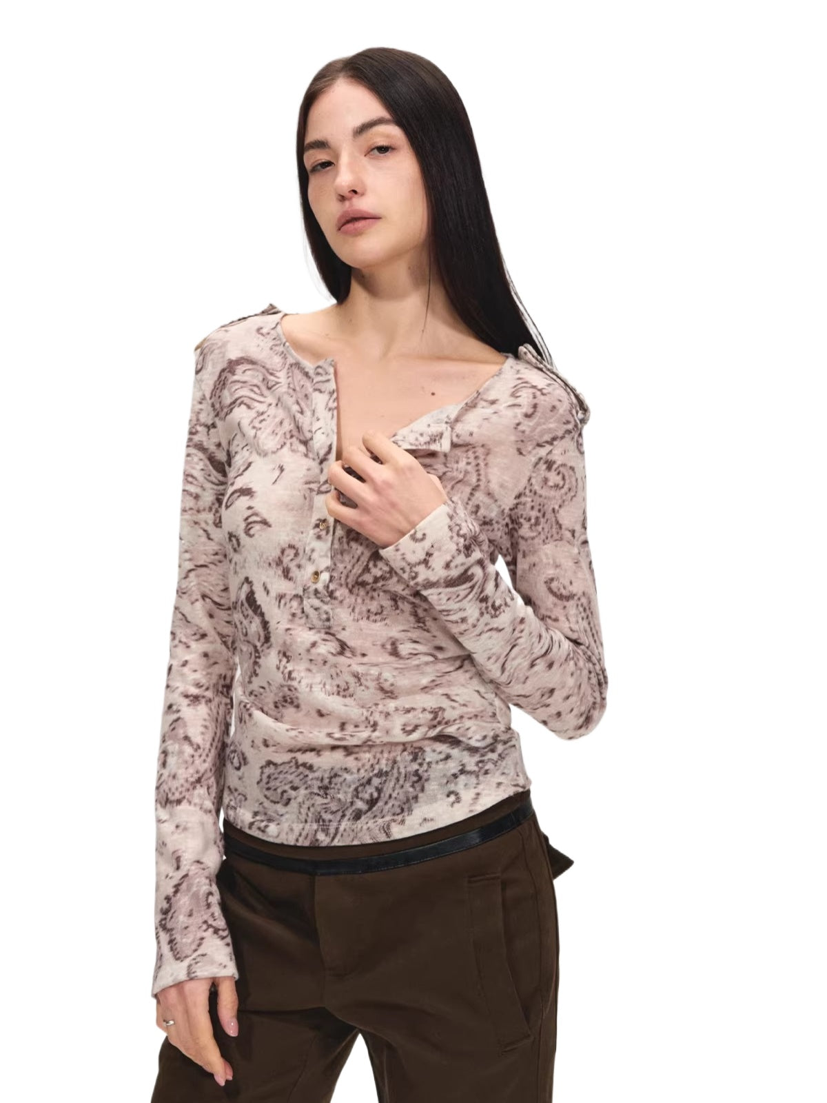 Paisley Henley Long Sleeve Tee