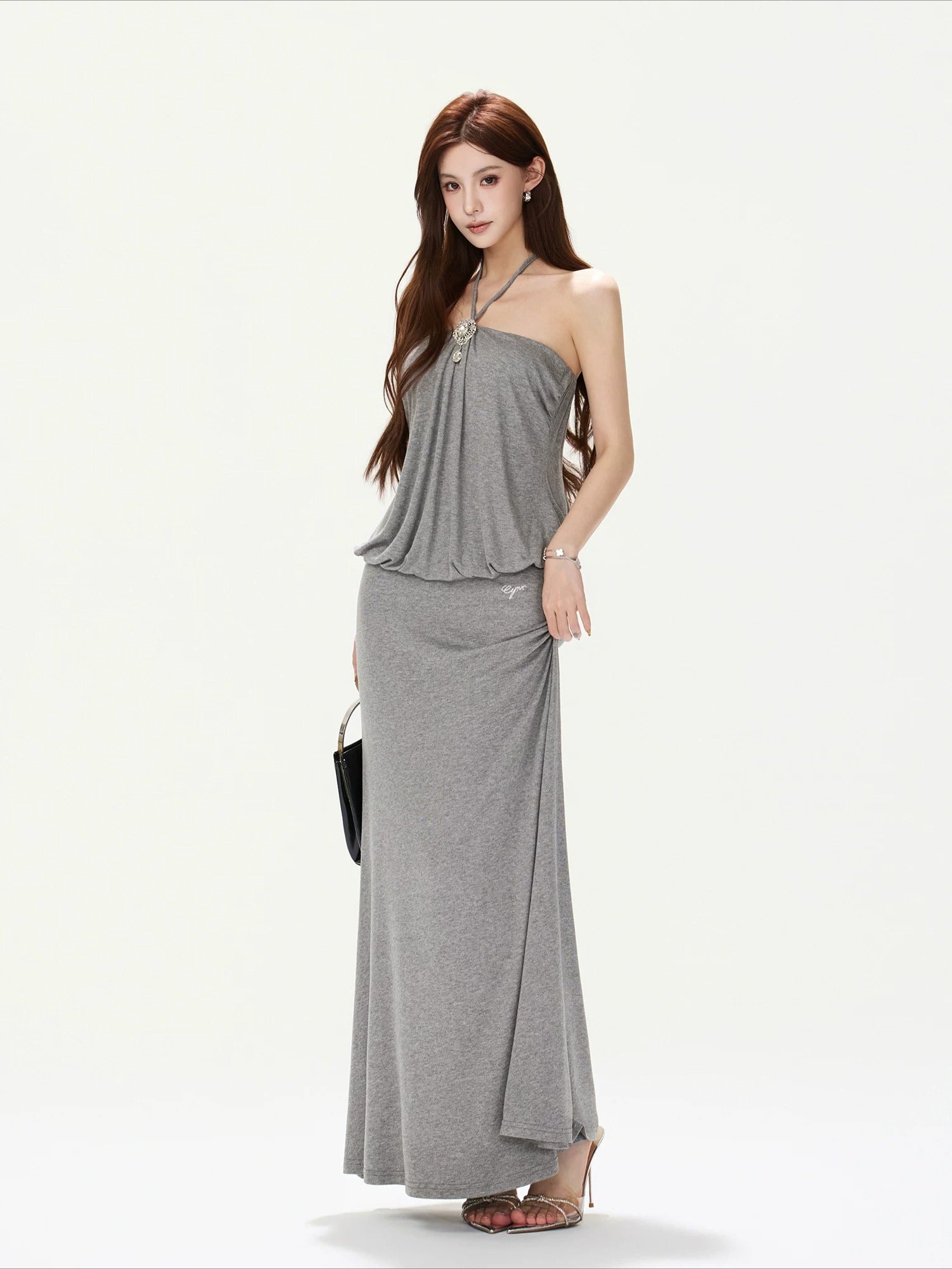 Rhinestone Halter Maxi Dress