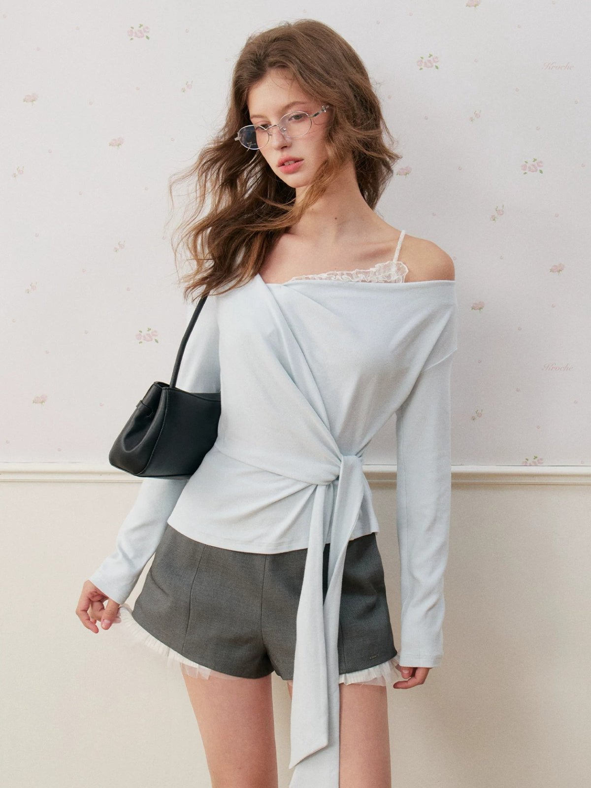 Lace Trim Twist Neck Top