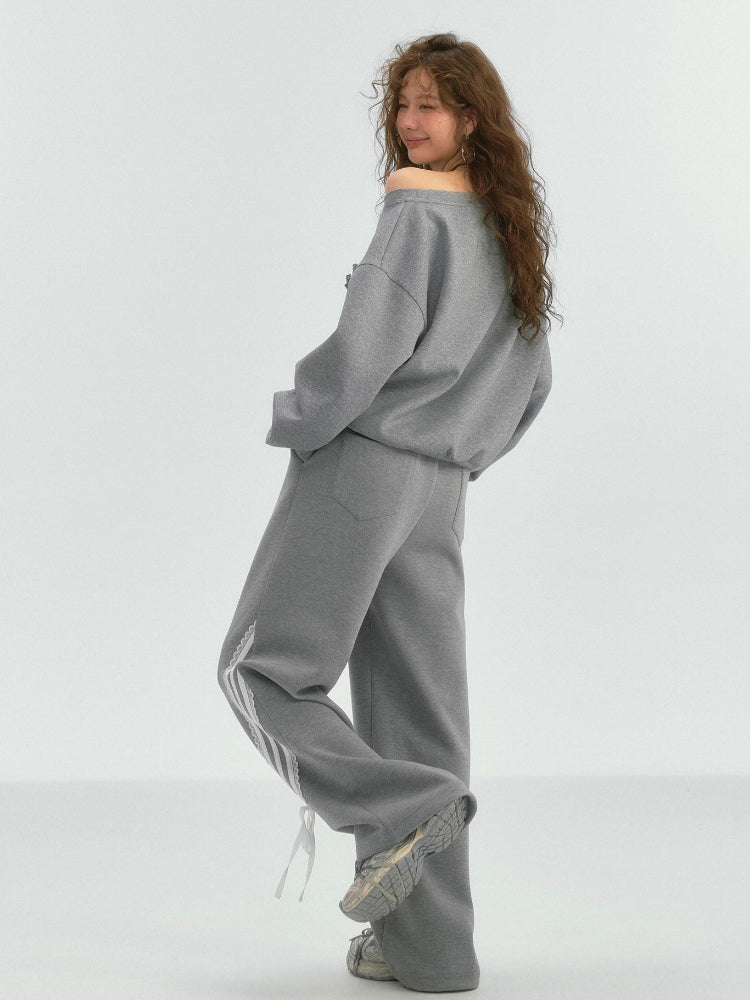 Lace Trim Off-Shoulder Sweatshirt