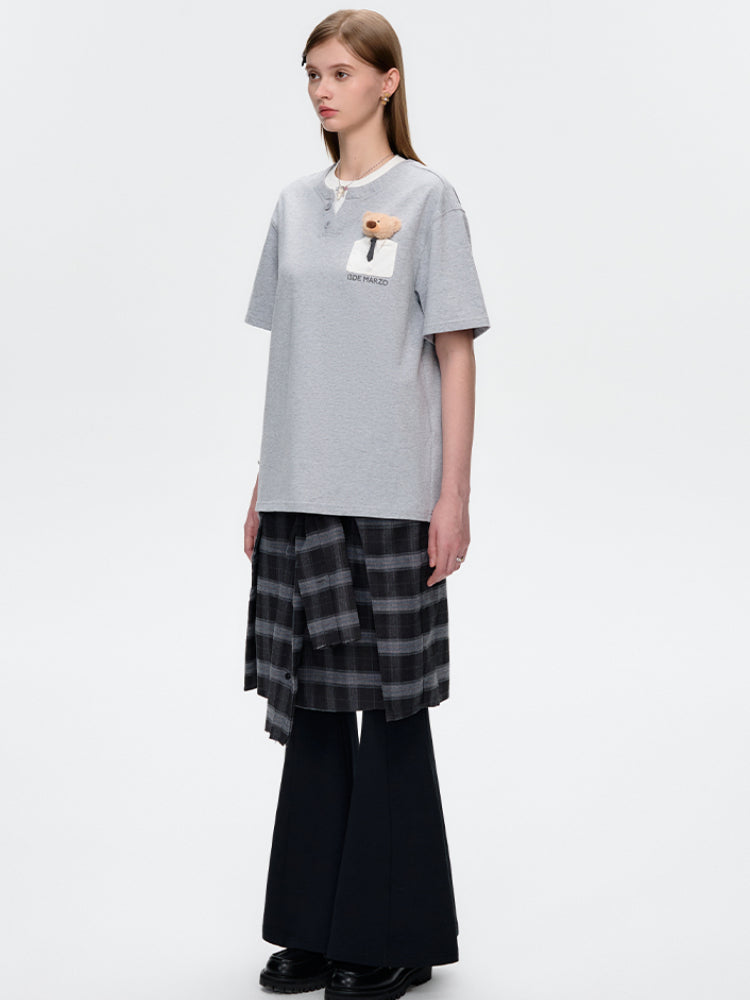 Pocket Doll Fake Two-piece Cotton T-shirt