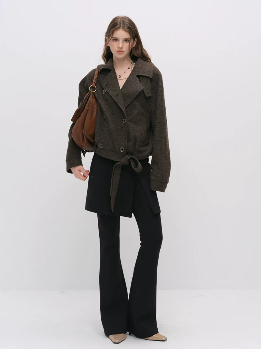 Cropped Wool-Blend Wrap Coat
